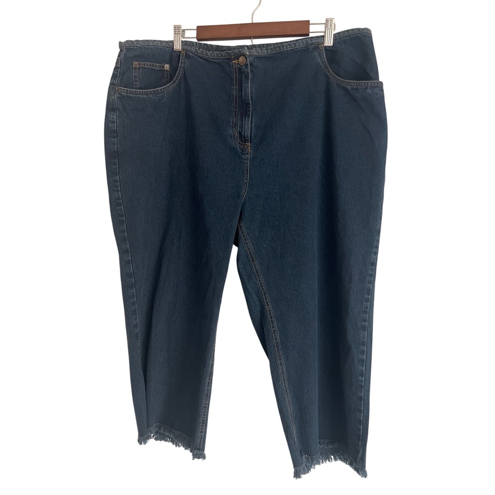 Bill Blass‎ Vintage Women's High Rise Dark Wash Frayed Hem Cropped Capri Denim